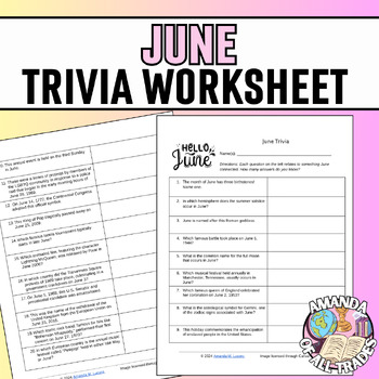 Preview of June Trivia Worksheet w/ Answer Key - Quiz Bowl or Academic Team