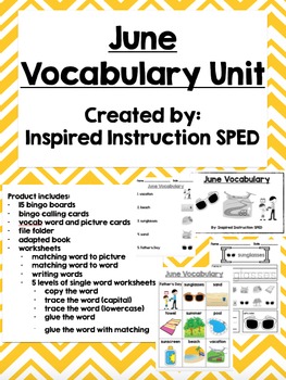 Preview of June Vocabulary Unit for Early Elementary or Students with Special Needs