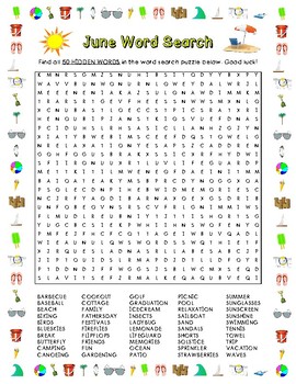 June Word Search (50 Words) by LaRue Learning Products | TpT