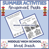 June Word Search for Middle and High School  Amusement Parks