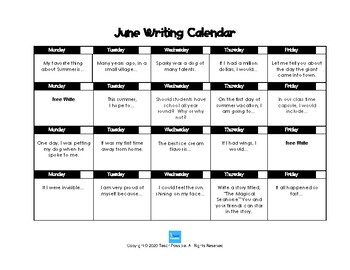 Preview of June Writing Calendar