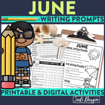 Preview of JUNE JOURNAL PROMPTS summer writing activities seasonal writing packet rubric