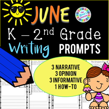 Preview of June Writing Prompts - Kindergarten, 1st Grade, 2nd Grade - PDF and digital!!