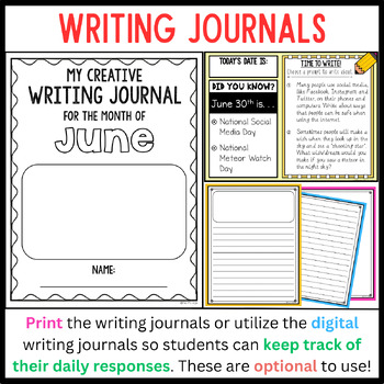 June Writing Prompts and Journal - Distance Learning by Miss P's Style