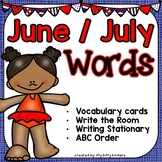 June and July Words - Vocabulary Cards