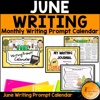 Preview of June and Summer Writing Prompt Calendar Monthly Journal Primary Paper
