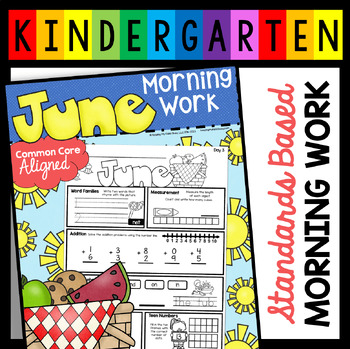 Preview of June morning work for kindergarten summer school review worksheets - Spanish