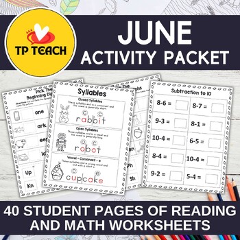 Preview of June morning work for kindergarten summer school review worksheets