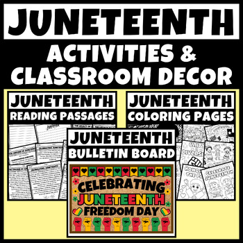 Preview of Juneteenth Activities & Classroom Decor | Coloring, Reading and Bulletin Board