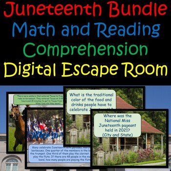 Preview of Juneteenth Activities Reading Passage Math & Digital Escape Room End of Year Fun