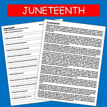 Preview of Juneteenth Article & Questions