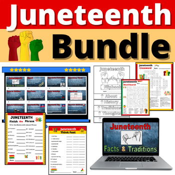 Preview of Juneteenth Bundle Activities Resources Slideshow Crafts Trivia