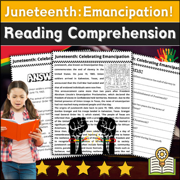 Preview of Juneteenth: Celebrating Emancipation! Reading Comprehension ⭐No Prep ⭐