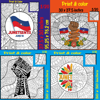 Preview of Juneteenth Collaborative Coloring Poster Bundle Activity Bulletin Board Craft