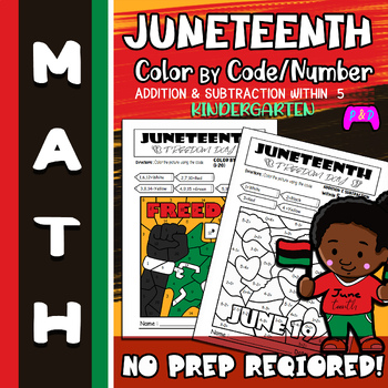 Preview of Juneteenth Color by Number,  Kindergarten. Celebrate Freedom Day. No Prep!