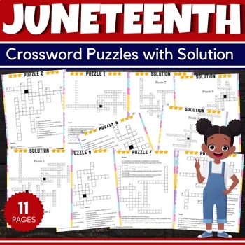 Preview of Juneteenth Crossword Puzzles with Solution - Fun Freedom day Games Activities