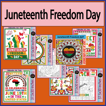 Preview of Juneteenth Day Collaborative Coloring Poster for Classroom Bulletin Board Bundle