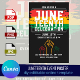 Juneteenth Event Editable Canva Poster---PDF, PNG, JPG