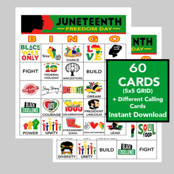 Preview of Juneteenth, Freedom Day, Juneteenth Game, Black History Bingo, 60 Bingo Cards