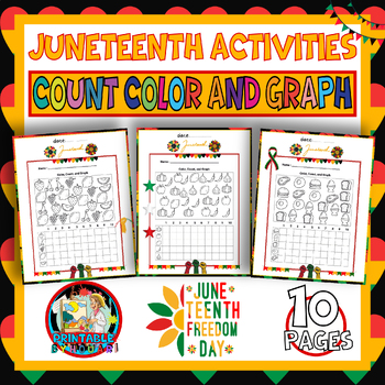 Preview of Juneteenth Freedom Day activities- Count Color and Graph worksheets for kids