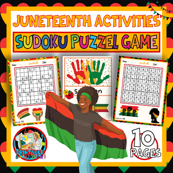 Preview of Juneteenth Freedom Day activities- Juneteenth sudoku puzzle game for kids