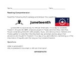Juneteenth Language Arts Reading Comprehension