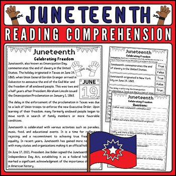 Preview of Juneteenth Nonfiction Reading Comprehension Passage with Questions and Quiz
