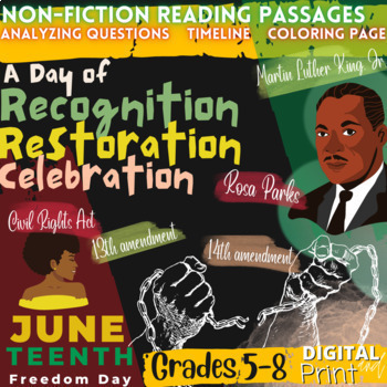 Preview of Juneteenth Reading Comprehension Black History Month Martin Luther King & More!