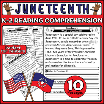 Preview of Juneteenth Reading Comprehension Passages and Questions for K-2 | Juneteenth