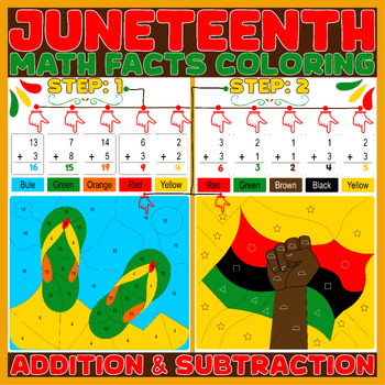 Preview of Juneteenth Summer Math Art Activity: Addition and Subtraction Coloring Pages