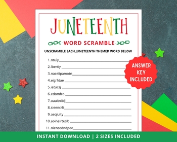 Preview of Juneteenth Word Scramble, Juneteenth Activities, Juneteenth Games, Activity