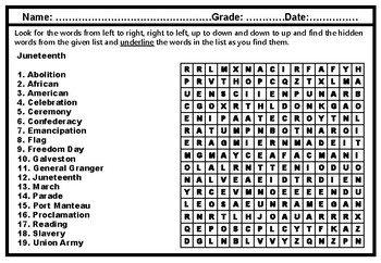 juneteenth word search vocabulary puzzle worksheet summer no prep sub