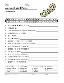 Juneteenth Word Search and Vocabulary Worksheet Printables by Lesson