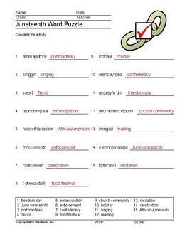 juneteenth word search and vocabulary worksheet printables by lesson