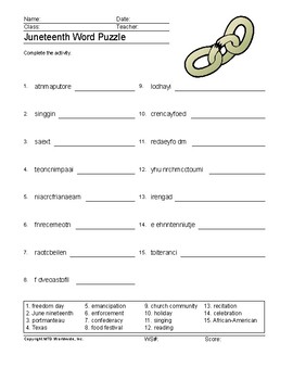 Juneteenth Word Search and Vocabulary Worksheet Printables by Lesson