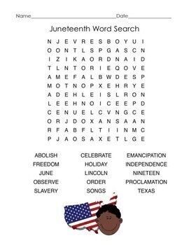 juneteenth word search with key by fun reading and writing resources