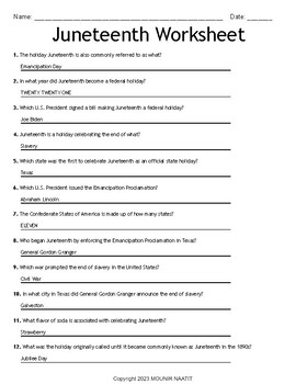 Juneteenth Worksheet Question & Answers - Juneteenth Words Game Puzzles
