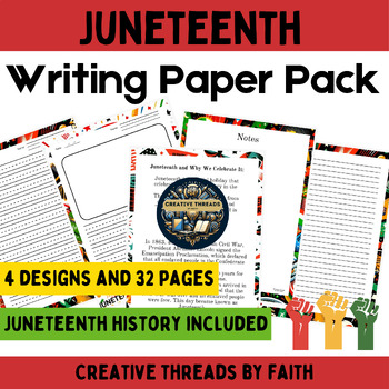 Preview of Juneteenth Writing Paper Pack: Lined and Primary Lined Paper with 4 Unique Desig