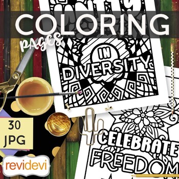 Preview of Juneteenth activity for teens. 30 Coloring Pages for Freedom Day