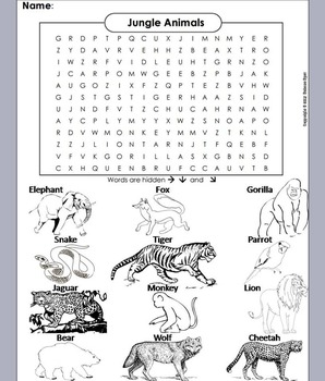 Jungle Animals Activity: Word Search Worksheet by Science Spot | TPT