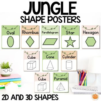 Preview of Jungle 2D & 3D Shape Posters, Bulletin Boards & Classroom Decor, Back to School