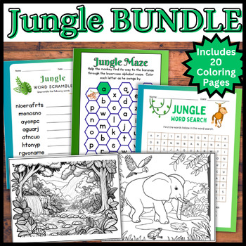 Preview of Jungle Activities BUNDLE - Tropical Rainforest Unit / Party - Coloring, Puzzles