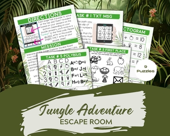 Preview of Jungle Adventure Printable & Digital Escape Room,  Google Sheets inc, Ages 7-12