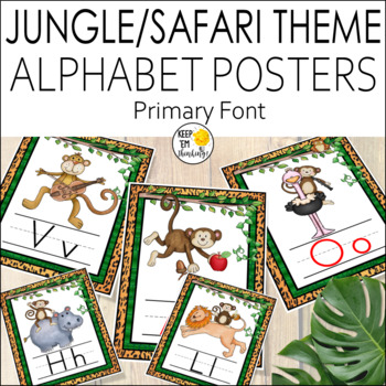 Preview of Jungle Safari Theme Alphabet Posters Primary Font - Jungle Theme Classroom Decor