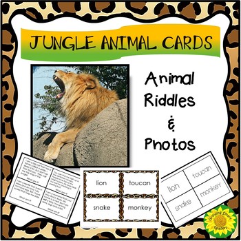 Preview of Jungle Animal Cards-- Match Pictures, Words, Riddles