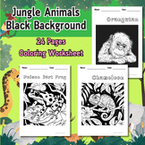 Jungle Animal Coloring Worksheet with Black Background