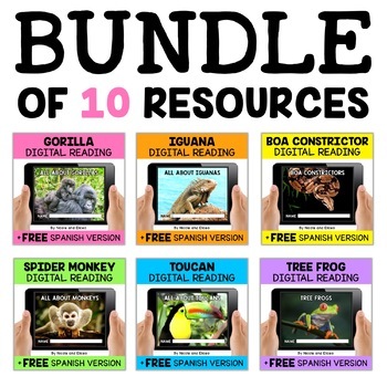 Preview of Digital Jungle Animal Reading Comprehension Activities Bundle + FREE Spanish
