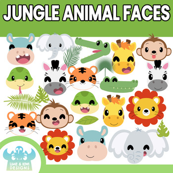 Jungle Animal Faces Clipart (Lime and Kiwi Designs) by Lime and Kiwi Designs