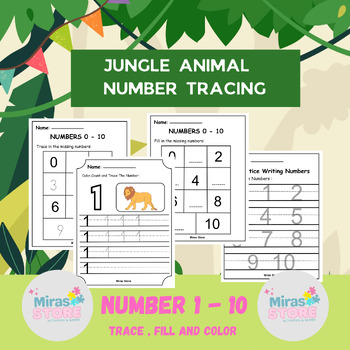Preview of Jungle Animal  Number Tracing Worksheets Activity | Spring Activities