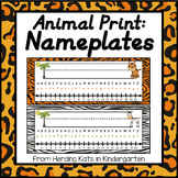 Jungle Animal Print Name Tags in D'Nealian Style Font